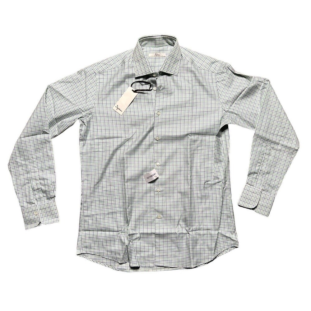 NWT Ingram Casual Button Down Shirt Size Medium Green Plaid Cotton Made Italy